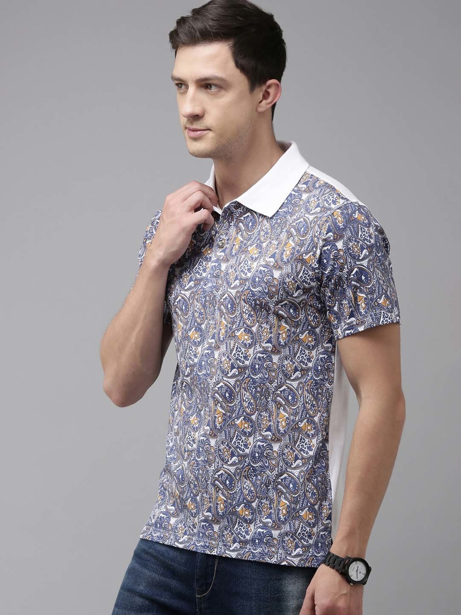 Kryptic White Regular Fit Printed Polo T-Shirt