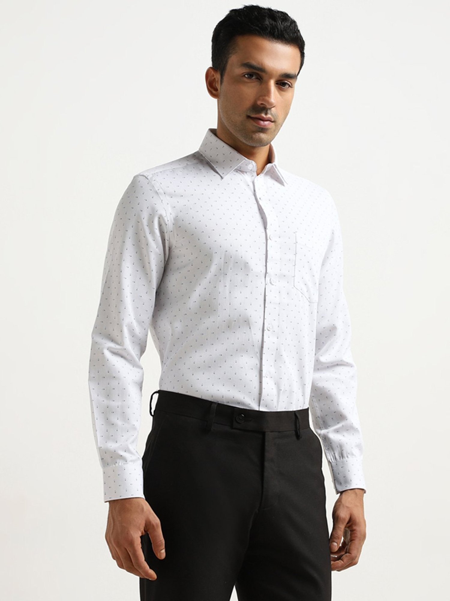 WES Formals by Westside Light Grey Printed Relaxed-Fit Shirt