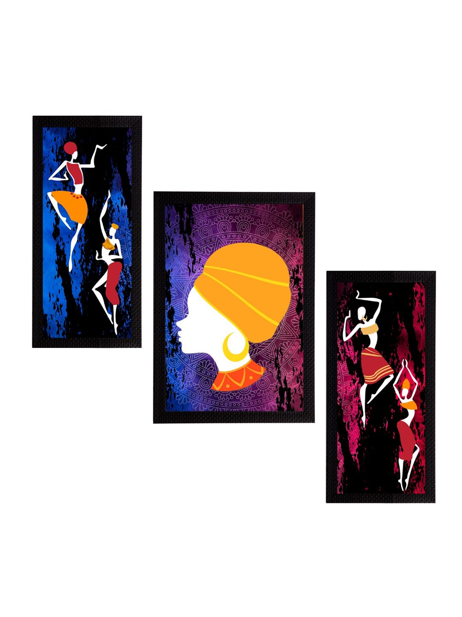 eCraftIndia Set of 3 Tribal Theme Satin Matt Textured UV Art Painting