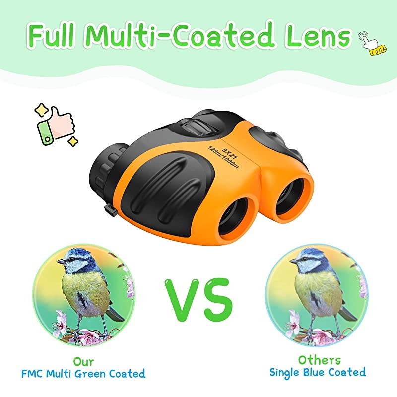 Binoculars for Kids Outdoor Toys for 312 Years Old Kids 8X21 High Resolution Compact Waterproof Bird Watching Foldable Binocular Perfect for TravelCampingHikingBirthday XmasOrange