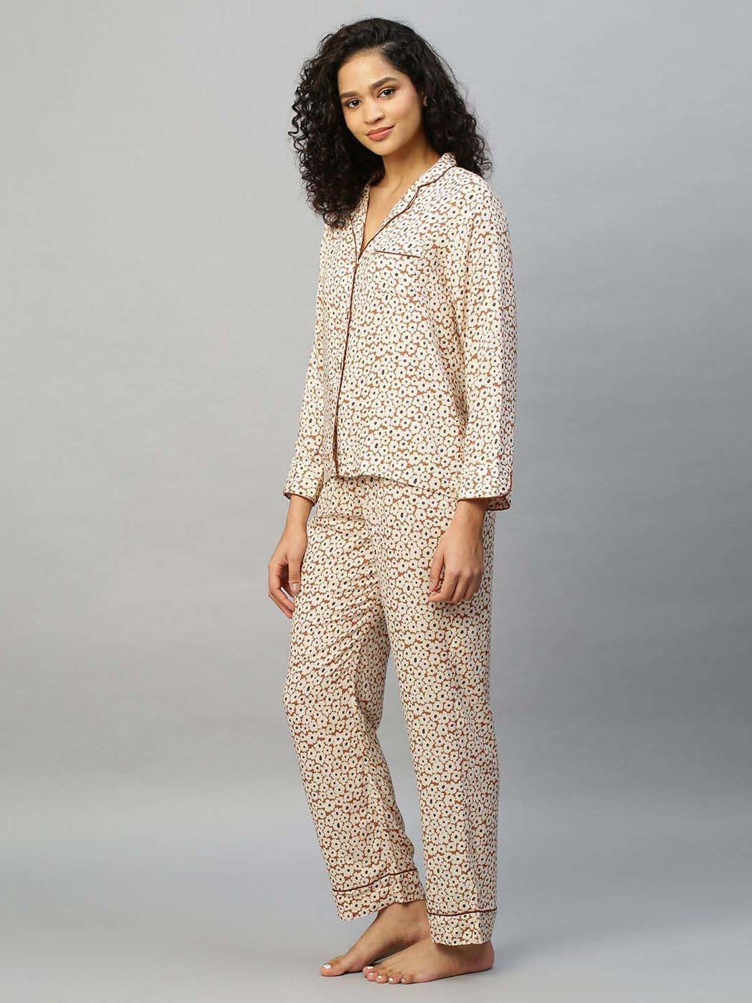 Chemistry Brown Printed Shirt Pyjama Set