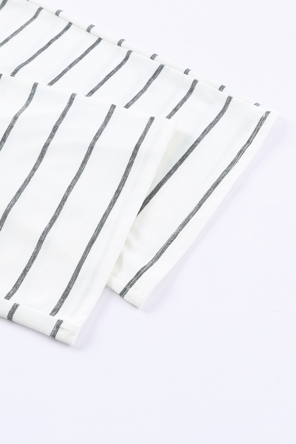 White Striped Print Long Sleeve Top & Drawstring Pants Pajamas Set