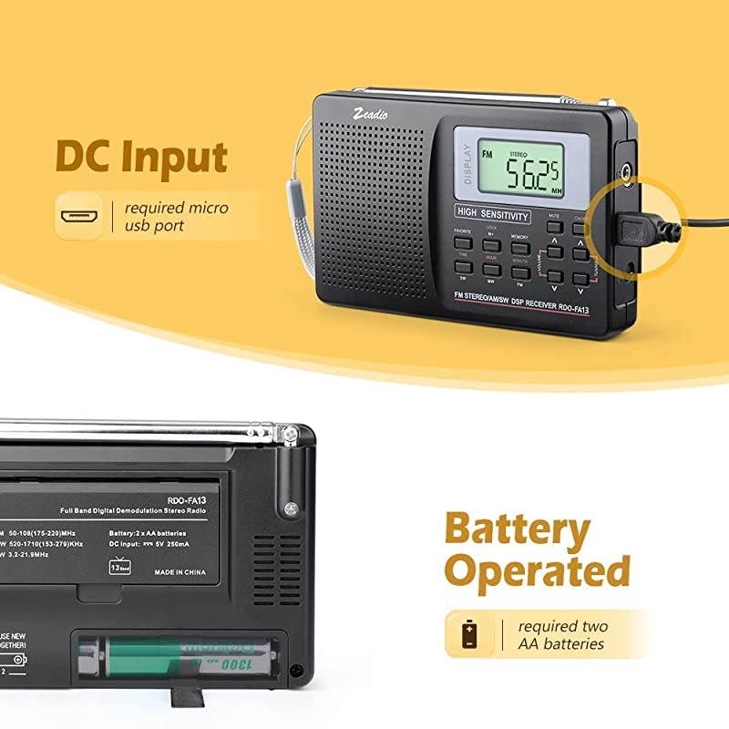 Portable AM FM Shortwave Radio, Mini Alarm Clock Radio, with Earphones, Sleep Timer for Travel(Black)