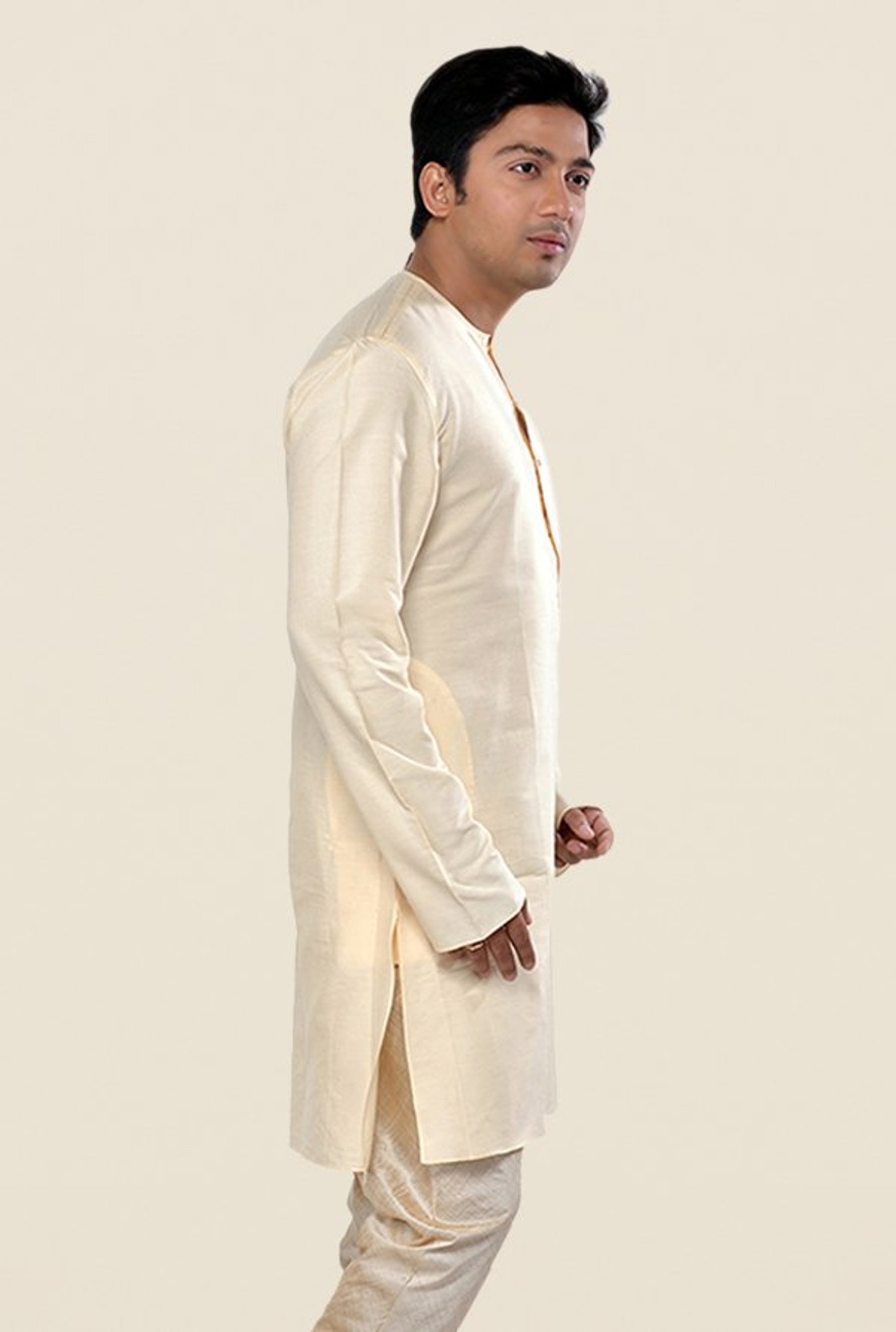 Manyavar Cream Solid Kurta