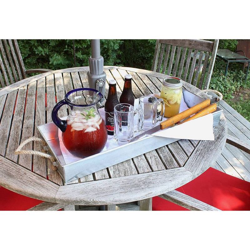 28.25" Galvanized Tray with Rope Handles Steel Finish - ACHLA Designs