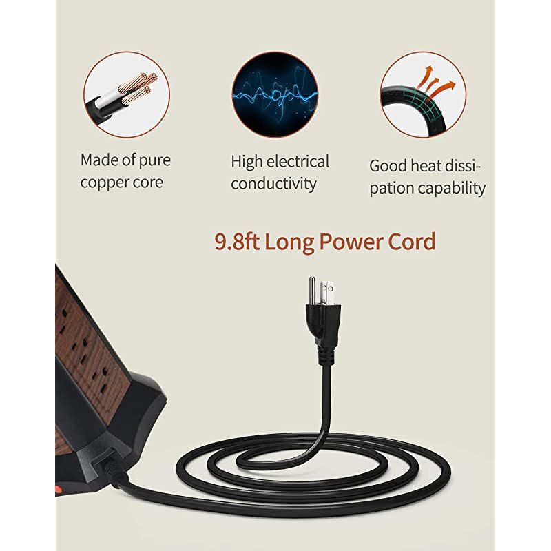 Power Strip Tower USB Surge Protector with 9 AC 4 USB Ports 9.8ft Multiple Electrical Outlet Extender Desktop Charging Station for Office Home Dorm Room