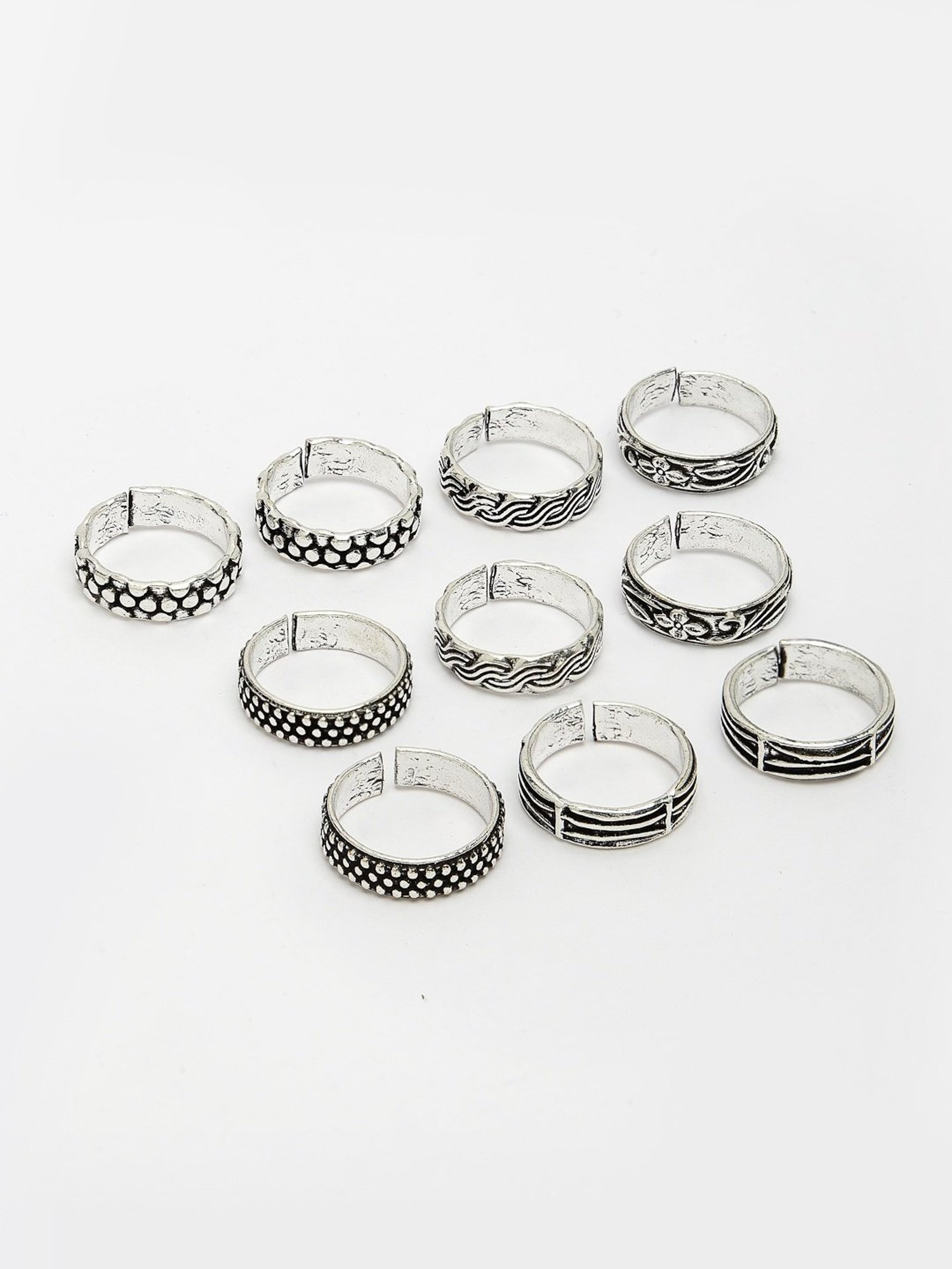 NVR Women's German Silver Toe Rings - Set of 5