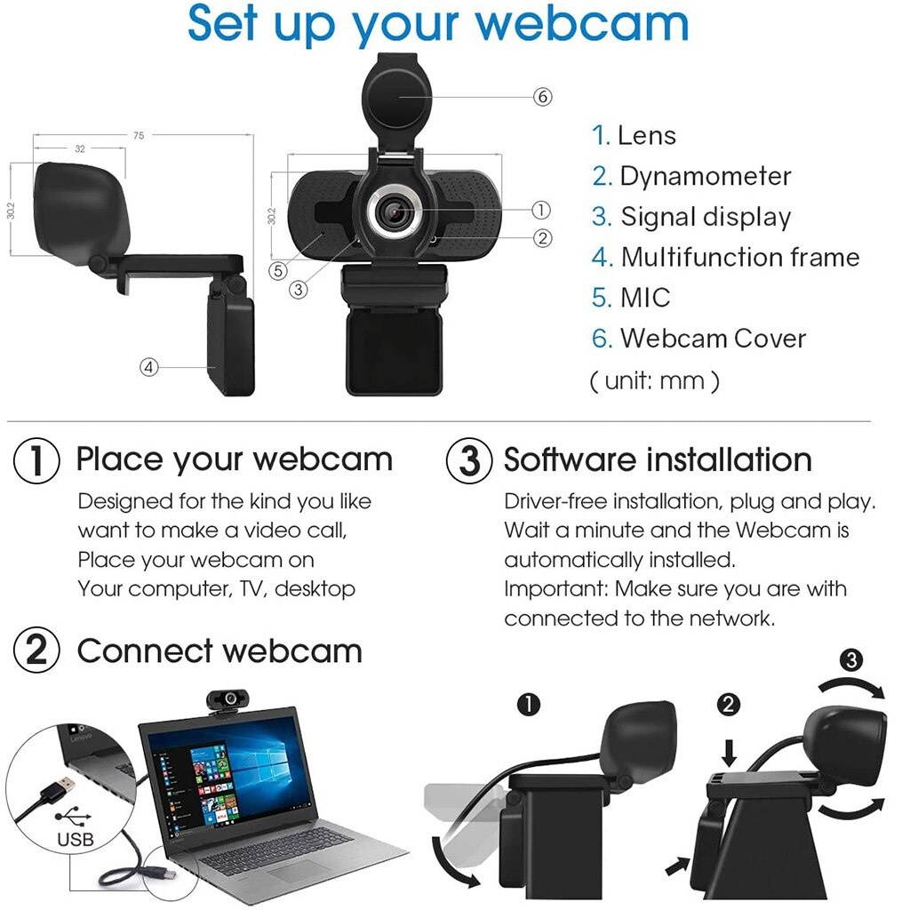Computer PC Laptop 2MP USB2.0 Webcam 1080P HD Camera  with Microphone For Fashion High Definition Video Calls Online