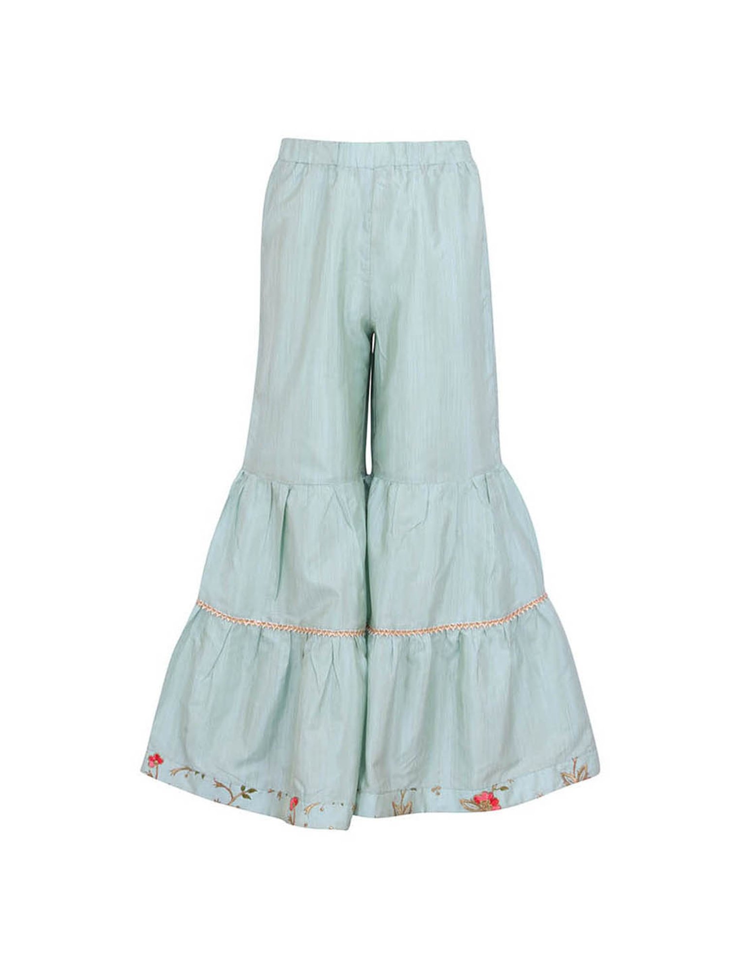 Cutecumber Kids Green Embroidery Kurta With Sharara Pants