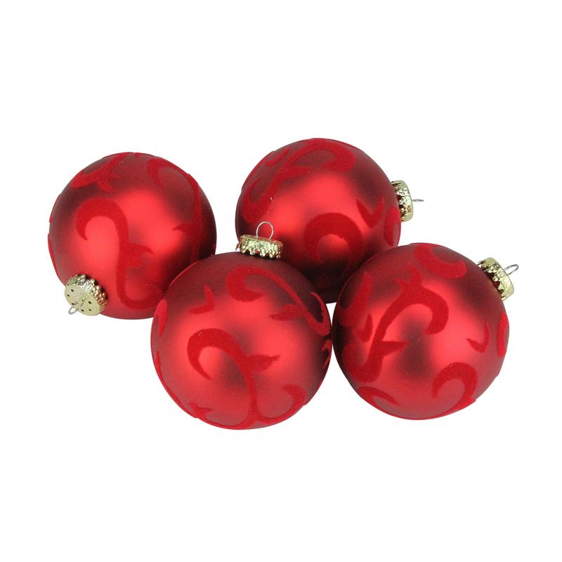 Barcana 4ct Swirl Embellish Shatterproof Christmas Ball Ornament Set 3.25" - Red