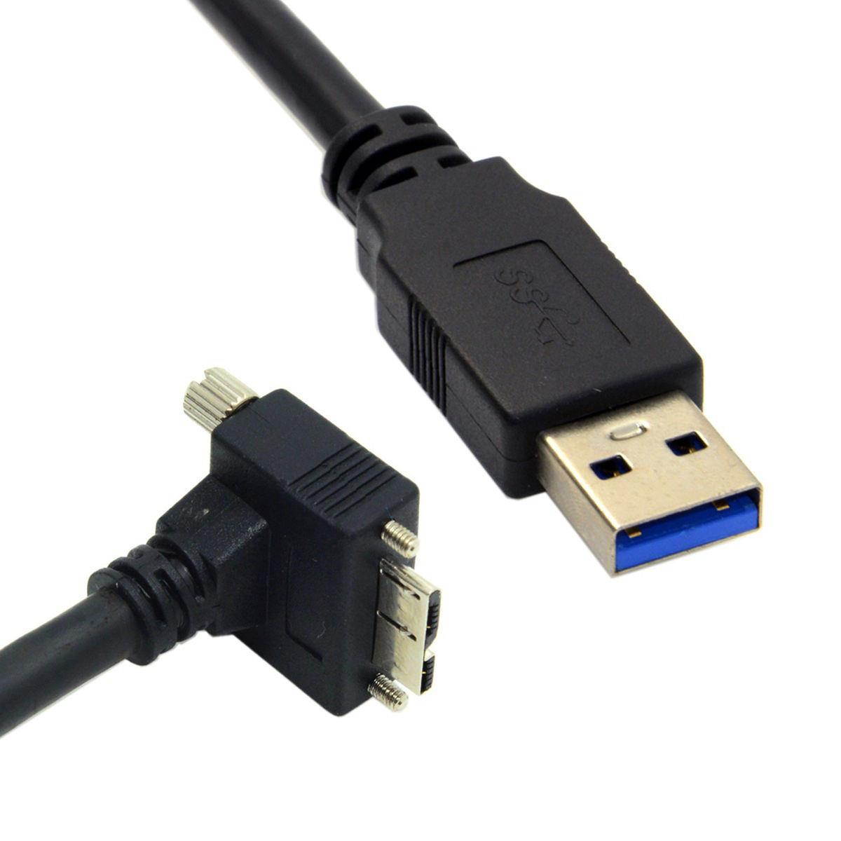 USB 3.0 Male to 90 Degree Up Angled Micro B Male Data Cable with Screws Mount for Industrial Camera 1.2m