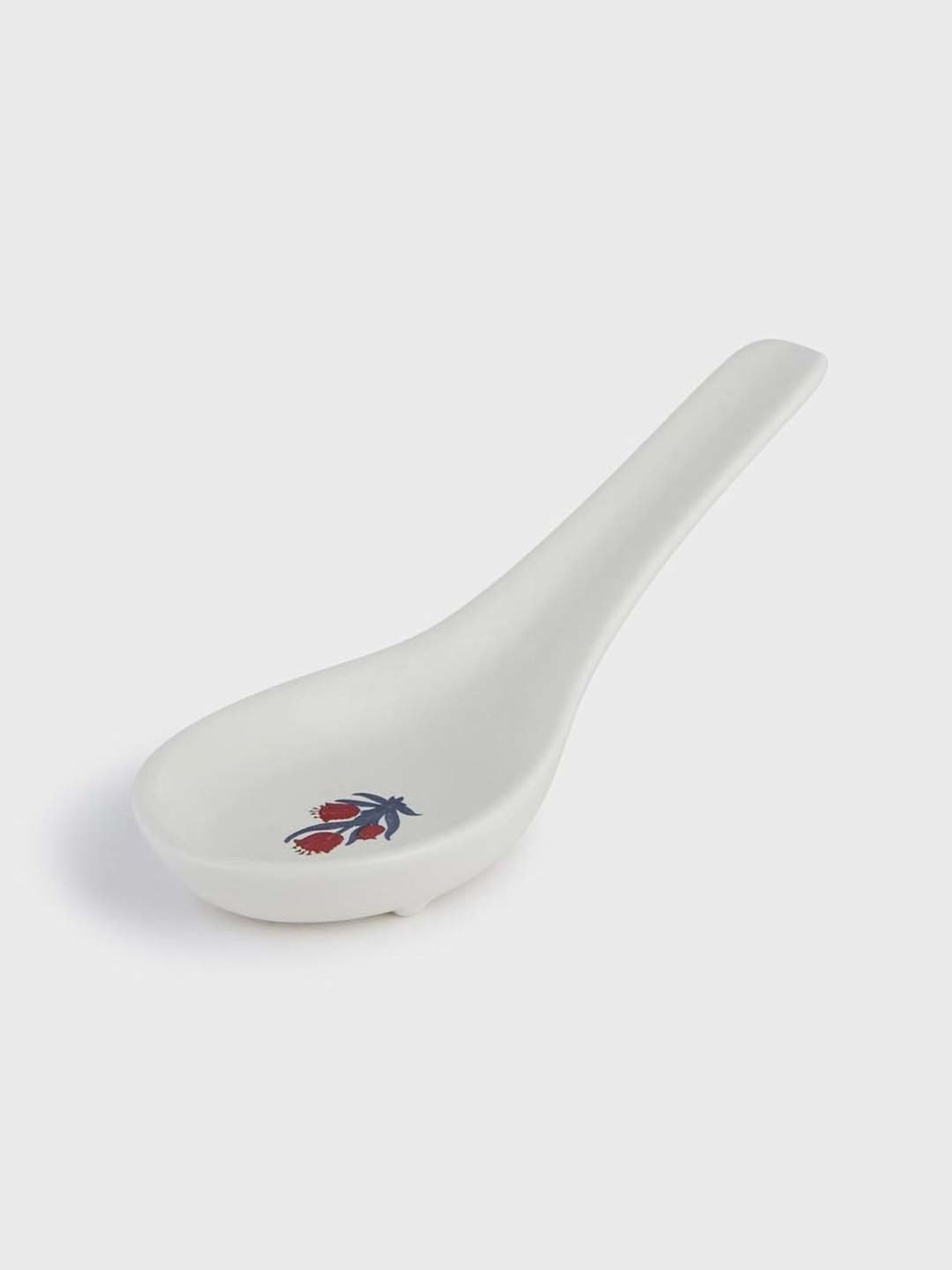 Fabindia Home Ramya Red & White Ceramic Soup Bowl With Spoon (350ml) - Set of 2