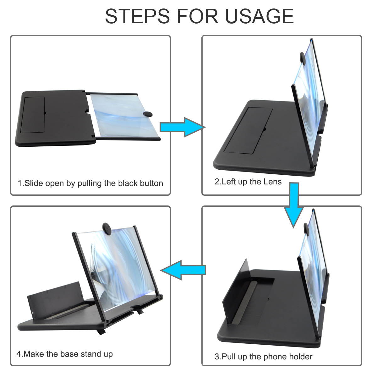 iKKEGOL 12" Screen Magnifier, 3D HD Mobile Phone Enlarger Magnifying Amplifier Projector for Movies Videos and Gaming, Foldable Phone Stand Support All Smartphones