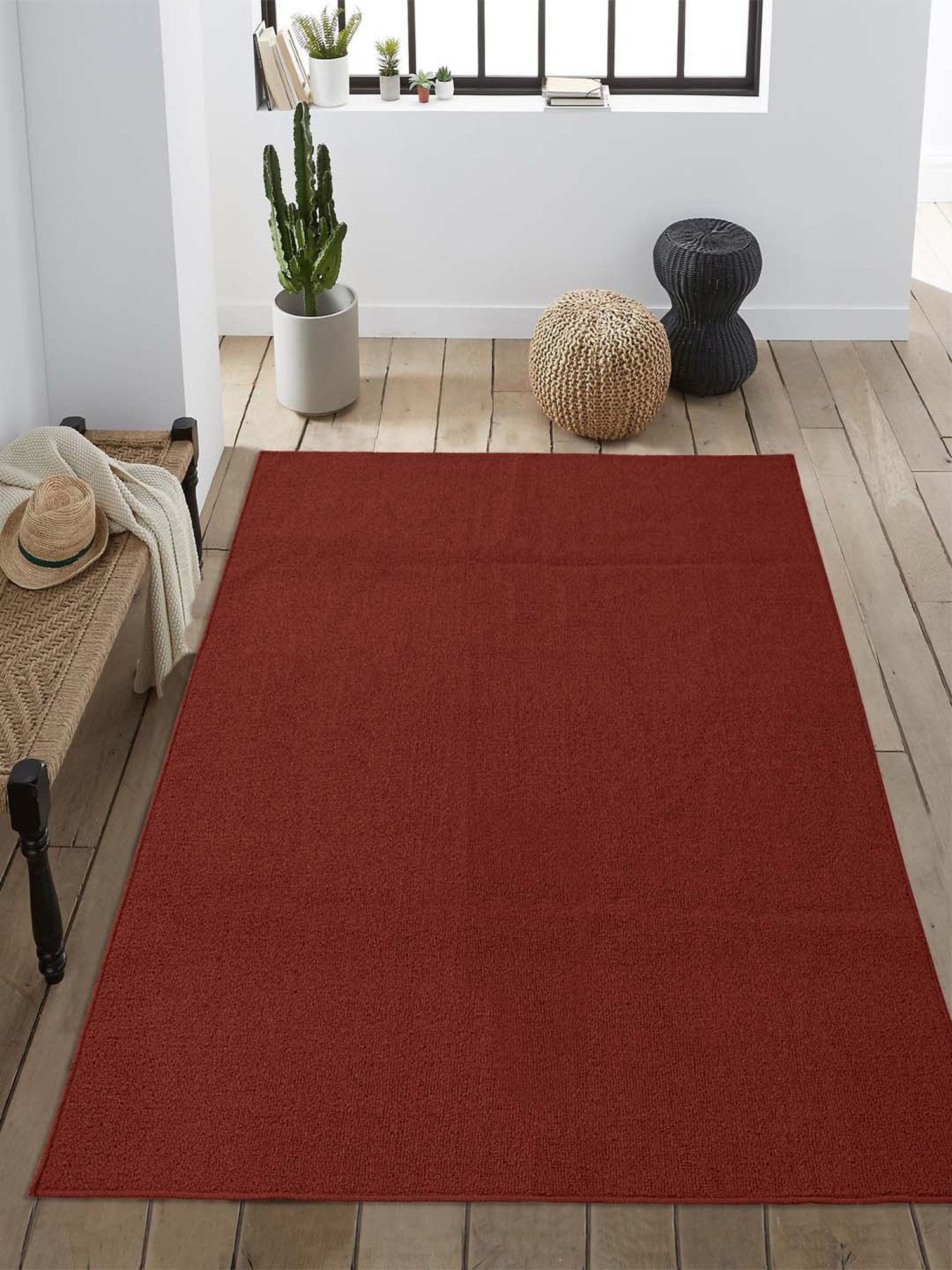 Saral Home Maroon Polyester Modern Carpet - Set of 1