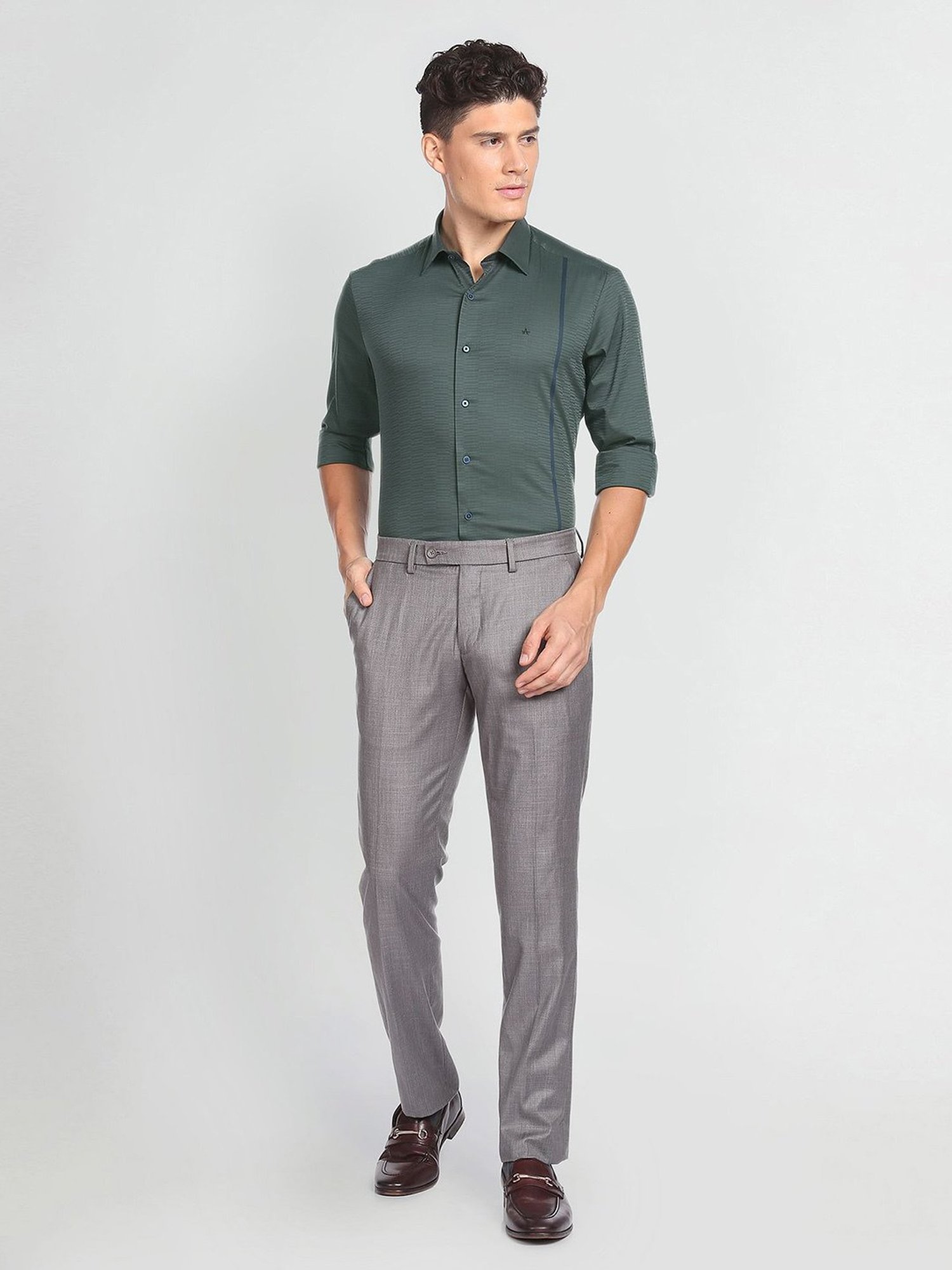 Arrow New York Green Slim Fit Self Design Shirt