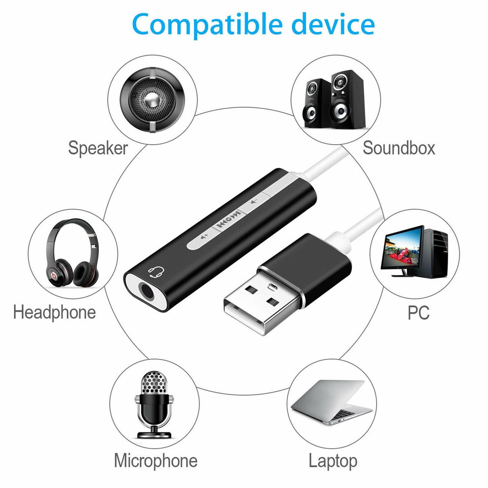USB to 3.5mm Jack Headphone Stereo External Audio Sound Card Adapter Converter