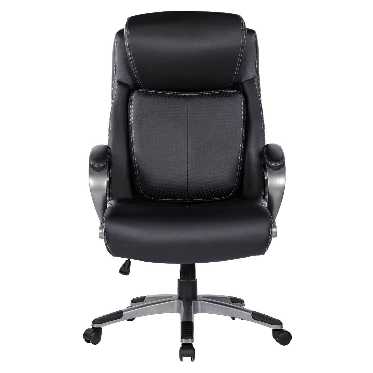 REFICCER High-Back Office Chair, Adjustable Spring Lumbar Support Tilt Tension Bonded Leather Ergonomic Executive Computer Swivel Desk Task Chair, Black