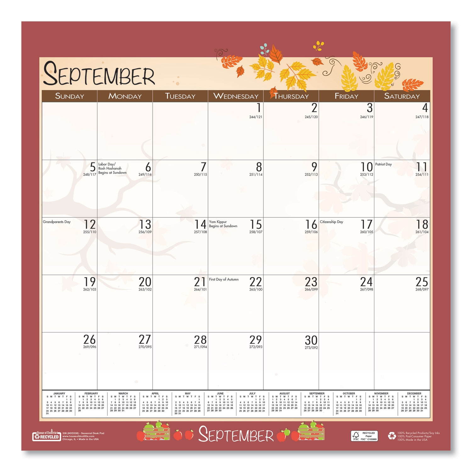 House of Doolittle 100% Recycled Seasonal Wall Calendar 12 x 12 2021 338