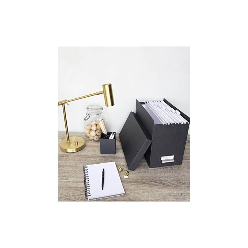 John Fiberboard Label Frame Desktop File Storage Box, 10.2 x 7 x 13 in, Blue