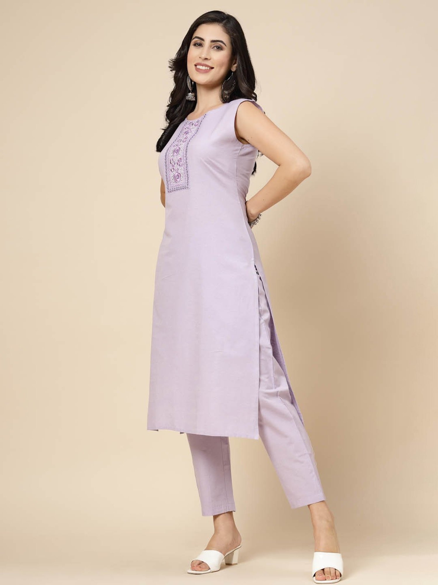 Stylum Lavender Embroidered Kurta Pant Set