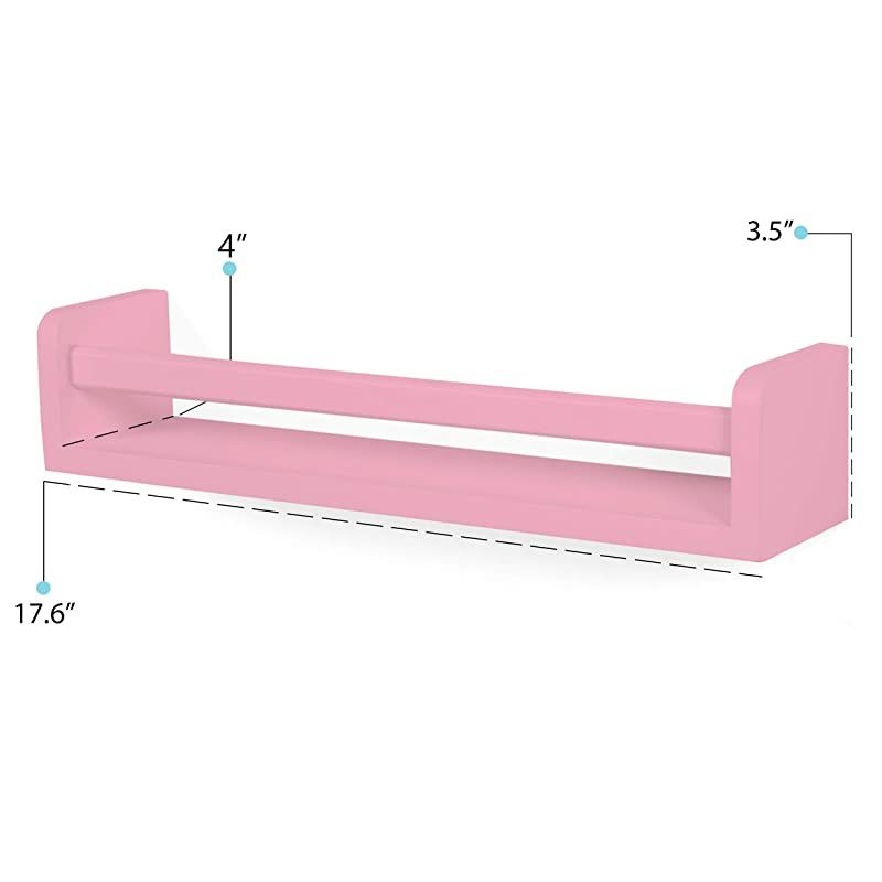 Nursery Room Decor Wall Shelf Book Organizer Storage Ledge Floating Bookshelf Display Holder for Toys CDs Frames Monitor - Ships Assembled (Light Pink)
