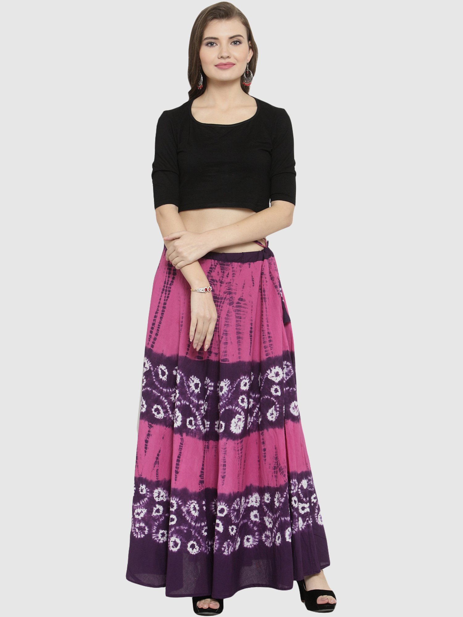 Geroo Jaipur Pink & Blue Hand Dyed Pure Cotton Skirt
