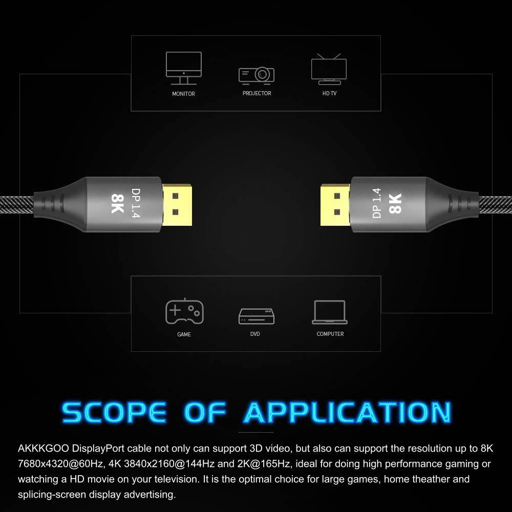 ESTONE DisplayPort 1.4 Cable 16.4ft [4K@144Hz, 8K@60Hz] Braided High Speed DisplayPort Cable, HBR3, 32.4Gbps, HDCP 2.2, DSC 1.2, HDR, Compatible with Gaming Monitor - Slim Aluminum Shell, Black