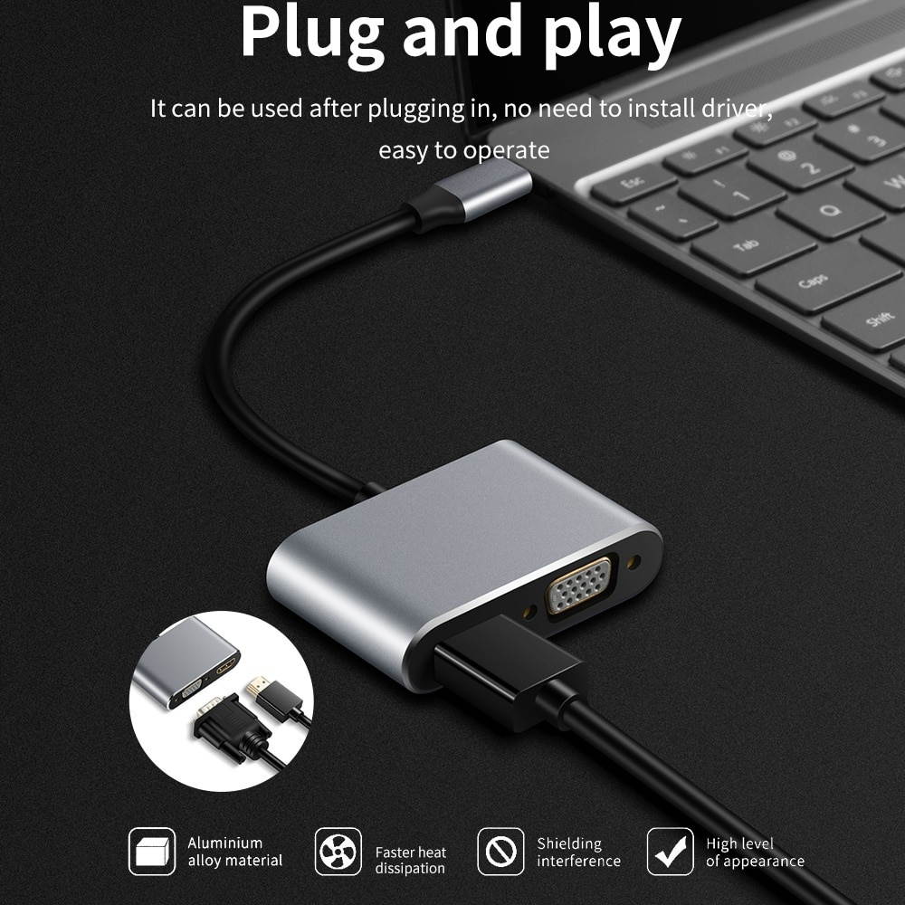 2 in 1 Type C to VGA HDMI-Compatible Cable USB C HDMI-Compatible VGA Converter/Adapter/Splitter For laptop Projector TV