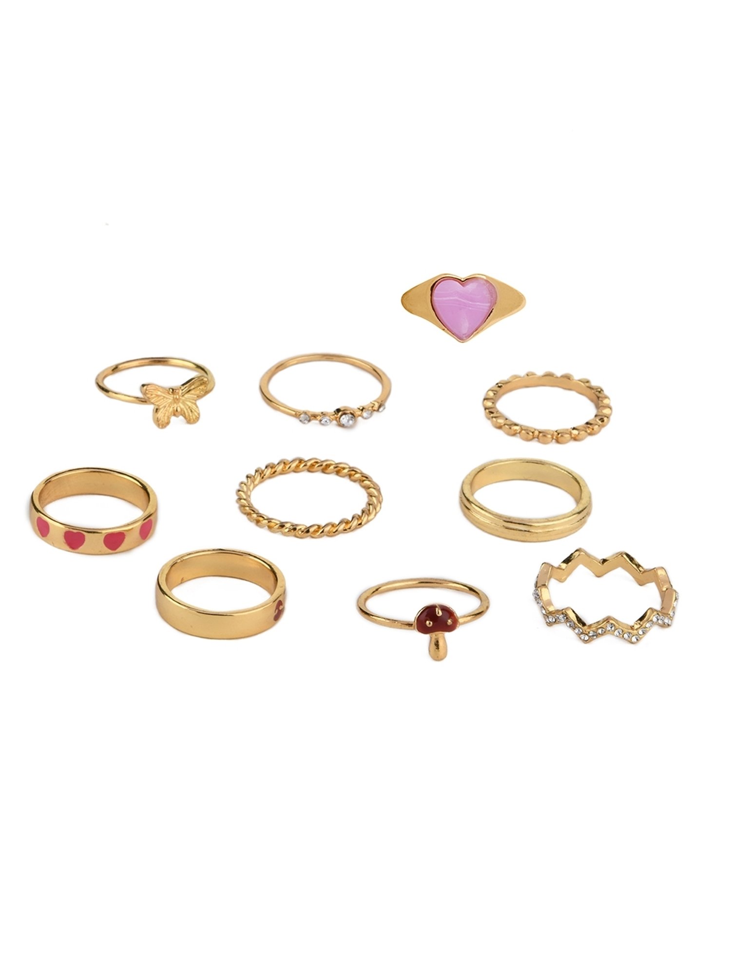 Lilly & Sparkle Enameled & Stone Studded Summer Rings - Set of 12