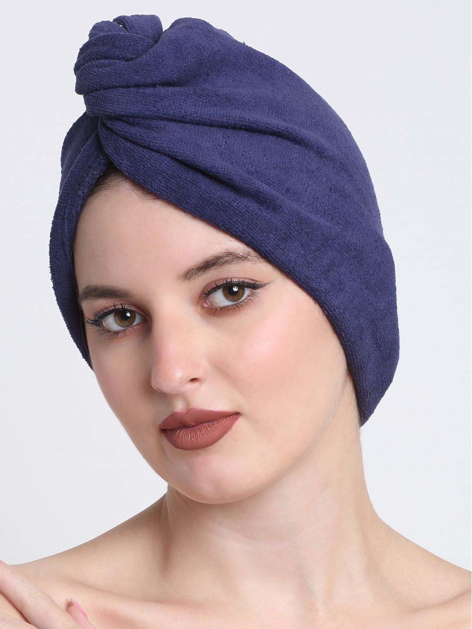 Creeva Luxury Navy Cotton 380 GSM Hair Wrap - Set of 2