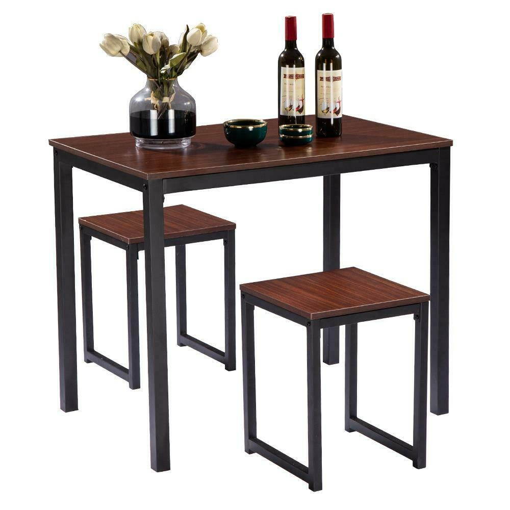 Hot 3 Piece Metal Dining Table Set 2 Chairs Kitchen Breakfast Furniture Natural