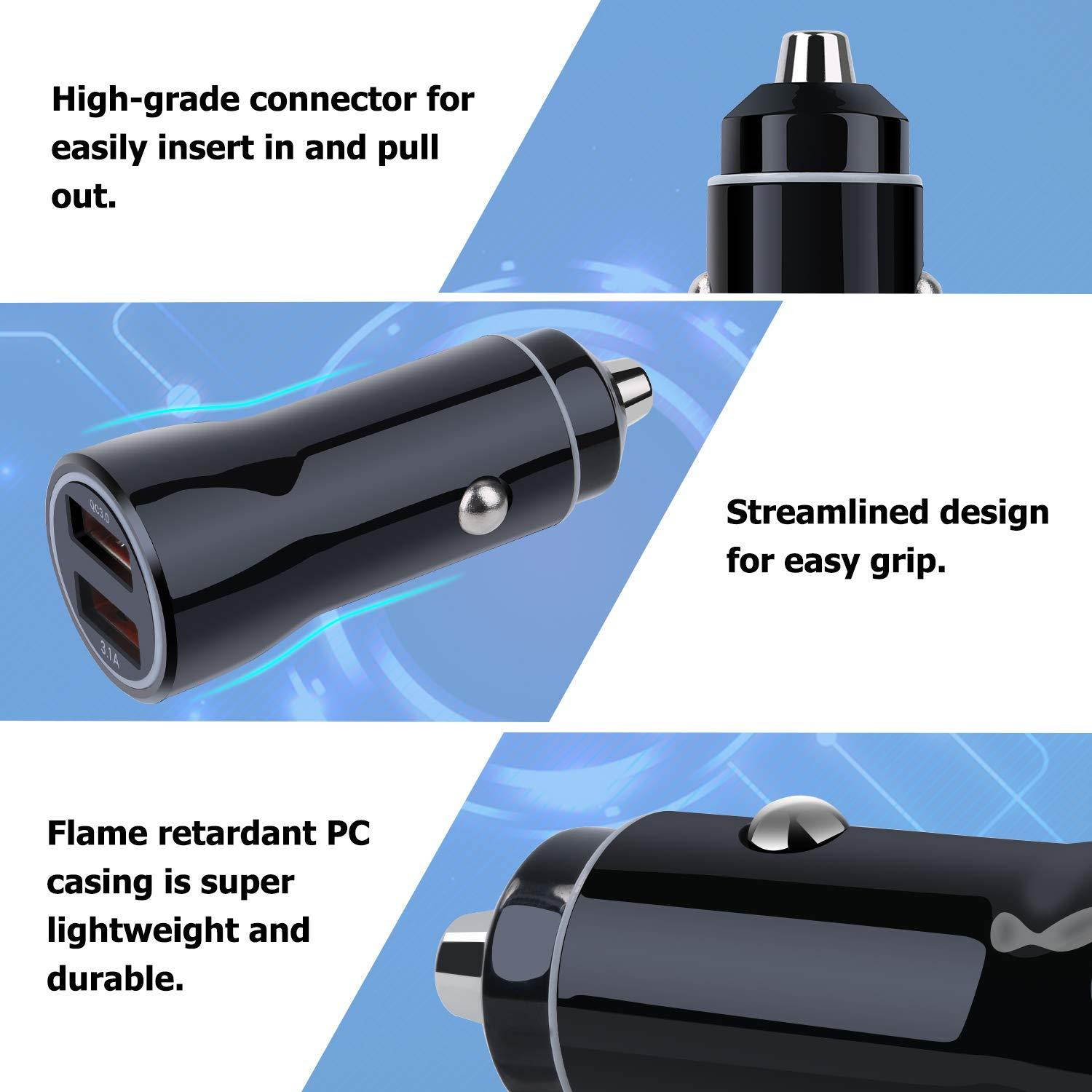 USB Car Charger, Costyle 30W Dual 2 USB Car Charger Adapter with Quick Charge QC 3.0 Port and 3.1A Port Compatible for iPhone Xs Max XR X 8 7 Plus, Galaxy S10 S9 S8 Plus, iPad Pro Air, LG, HTC (Black)