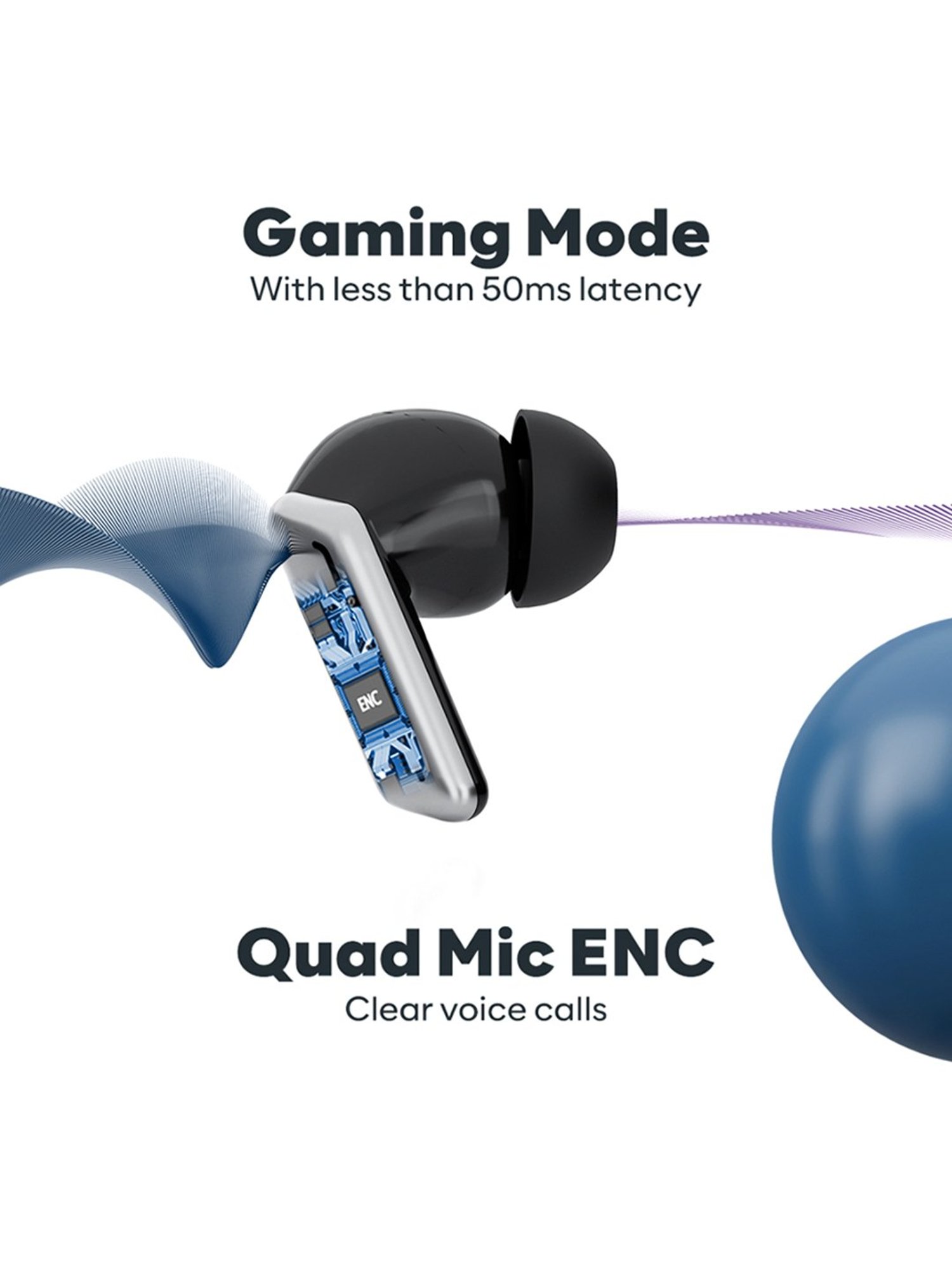 GOVO GoBuds 577 In Ear BT Earbuds with ENC & 52H Battery Life (Silver/Black, True Wireless)