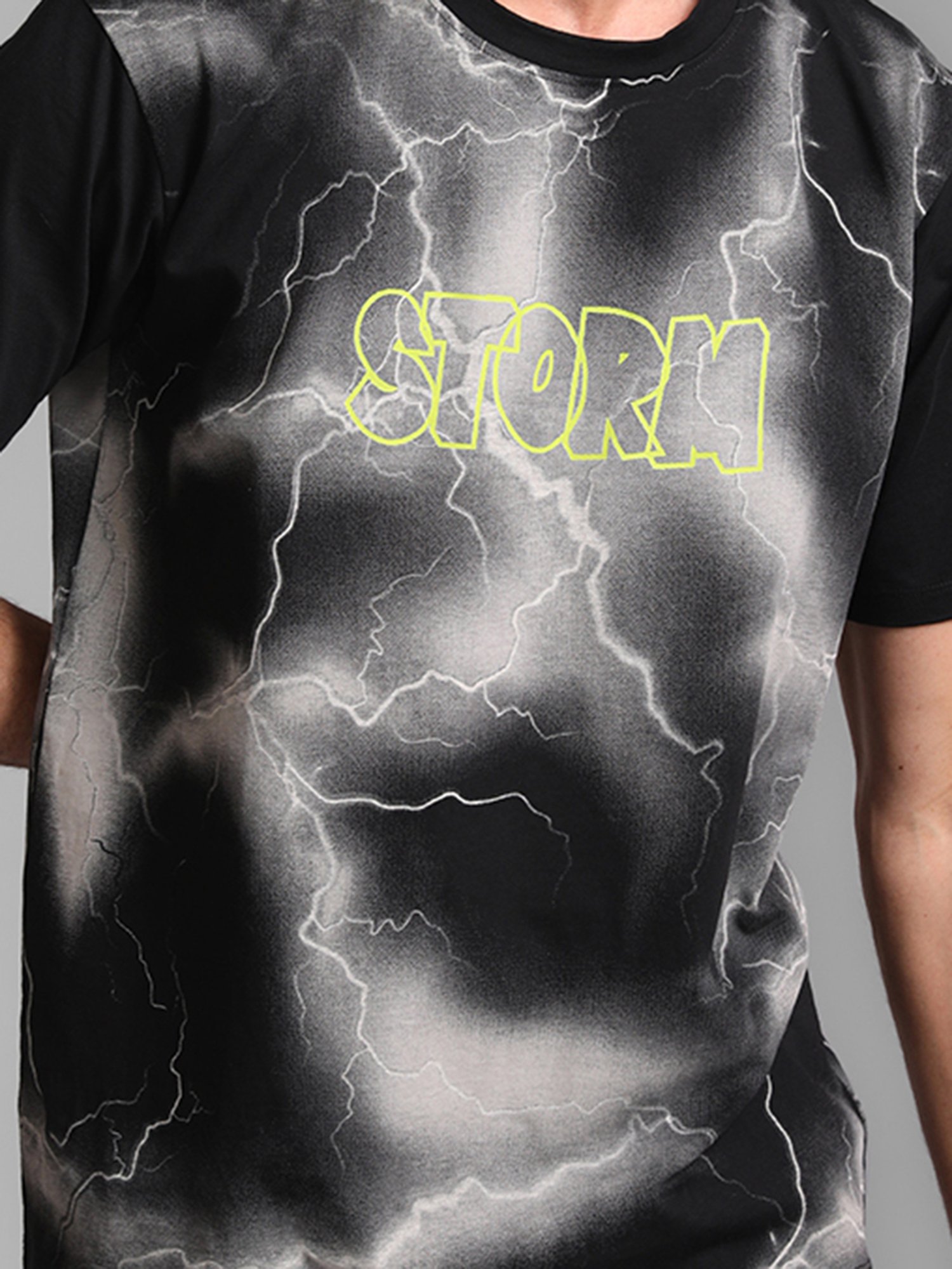 Kazo Charcoal Regular Fit Printed Crew T-Shirt