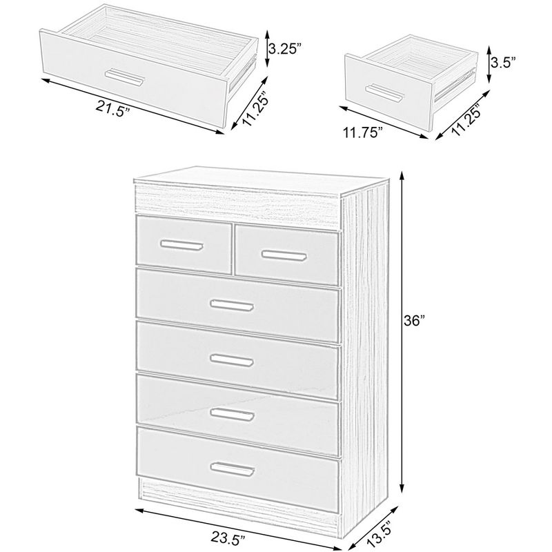 Basicwise Modern Wooden Chest with 4+2 Drawers, Natural and Black