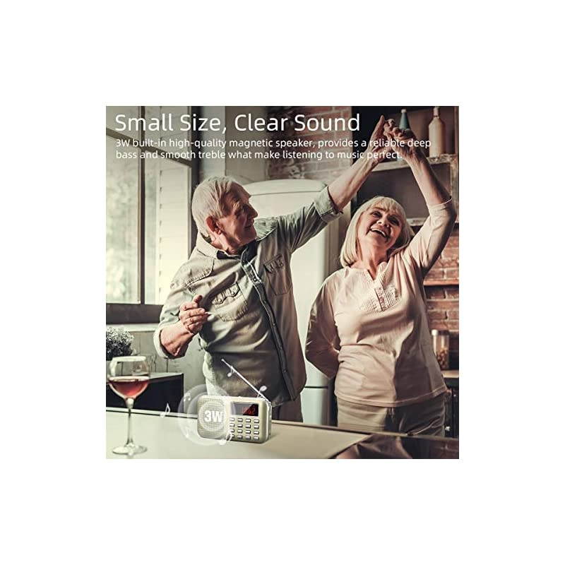 Mini Portable Radio AM FM Pocket Radio with LED Flashlight, Digital Radio Speaker Support Micro SD/TF Card/USB, Auto Scan Save, 1200mAh Rechargeable Battery Operated, by [Latest Version]