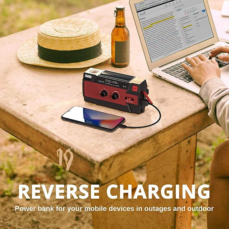 Newest Raddy SW3 4000mAh Emergency Radio Hand Crank SolarPowered FMAMNOAA Weather Radio with 3 Types of Flashlight SOS Alarm Reflective Strip Cell Phone Charger