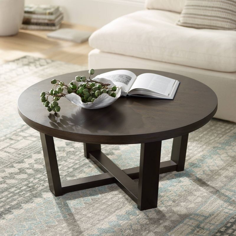 Elm Lane Conrad 40" Wide Dark Brown Wood Round Coffee Table