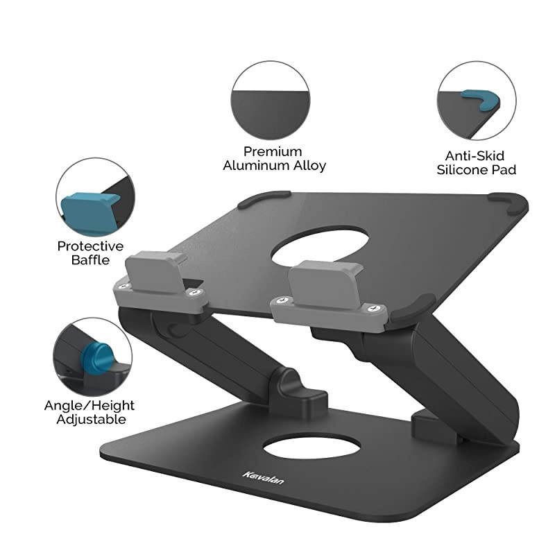 Aluminum Tablet Stand, Ergonomic Foldable Height Adjustable Tablet Riser for Desk, Compatible with Apple iPad Series, Samsung Pad, Microsoft Pad and All Tablets Laptop Cell Phone (Black)