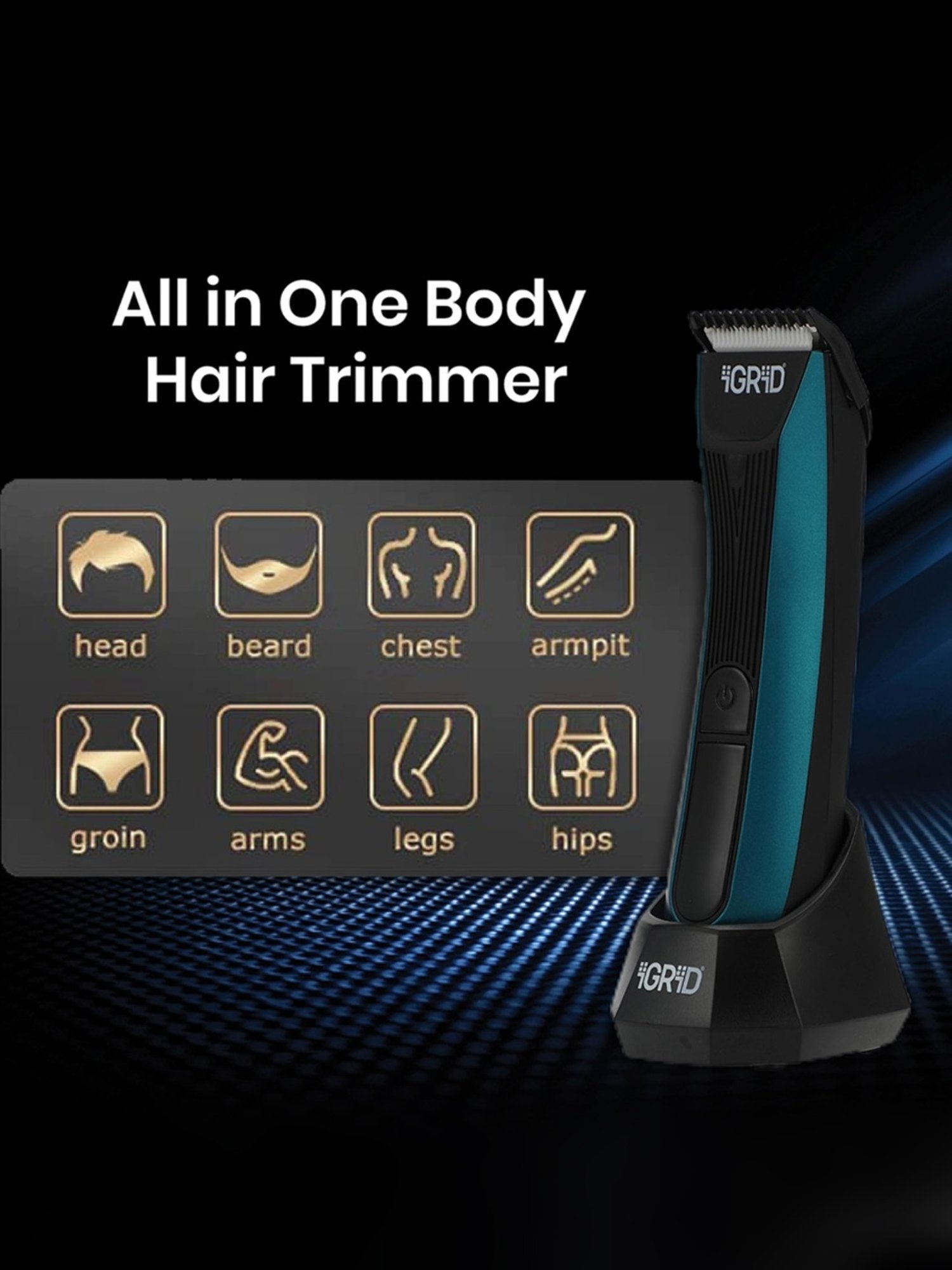 iGRiD IG4015 Groin & Body Trimmer with Ceramic & Curved Stainless Steel Blades, 90 Min Run Time