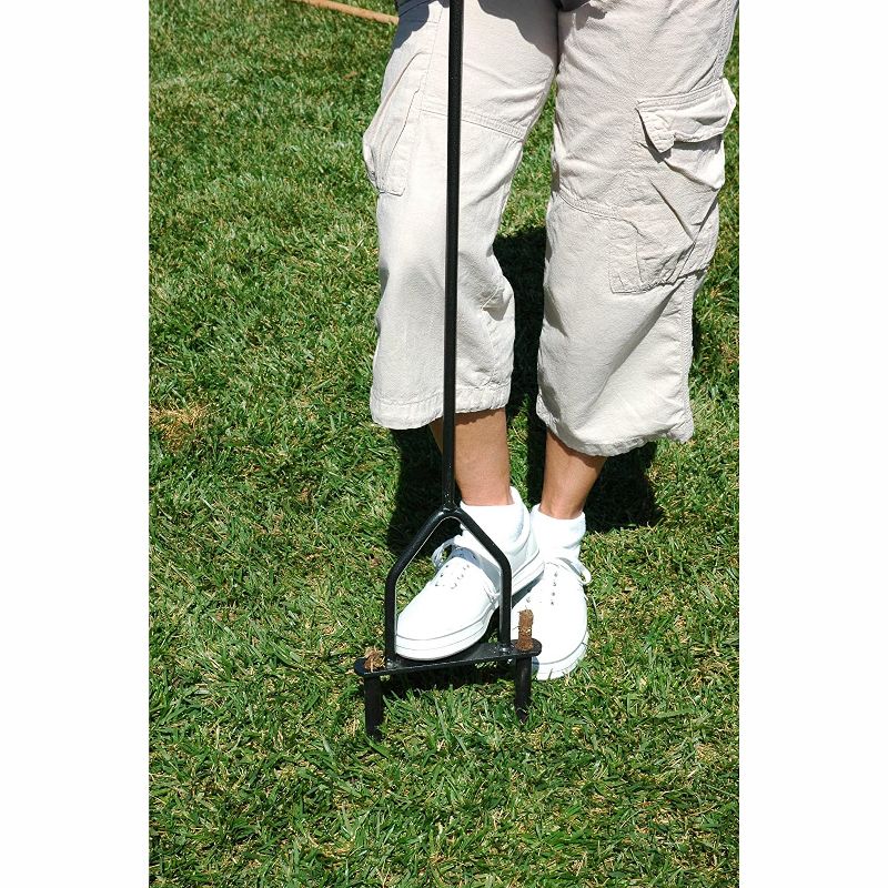 Yard Butler ID-6C Heavy Duty Steel Outdoor Gardening Lawn Soil Care Core Aerator Tool with Dual 3 Inch Self Ejecting Tines and Cushioned Handles