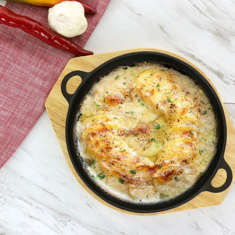 Calvary Nonstick Cast Iron Au Gratin Pan with Wooden Base Set