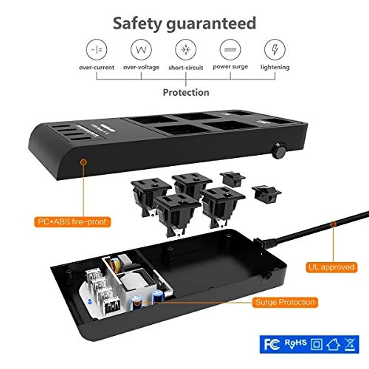 POWERADD Power Strip Surge Protector 3500J 4-Outlets 4 Fast Charging USB Ports 6ft Extension Cord with UK/AU/EU Adapter for International Travel,Home Appliance,Office,Computer,Printor,Phones