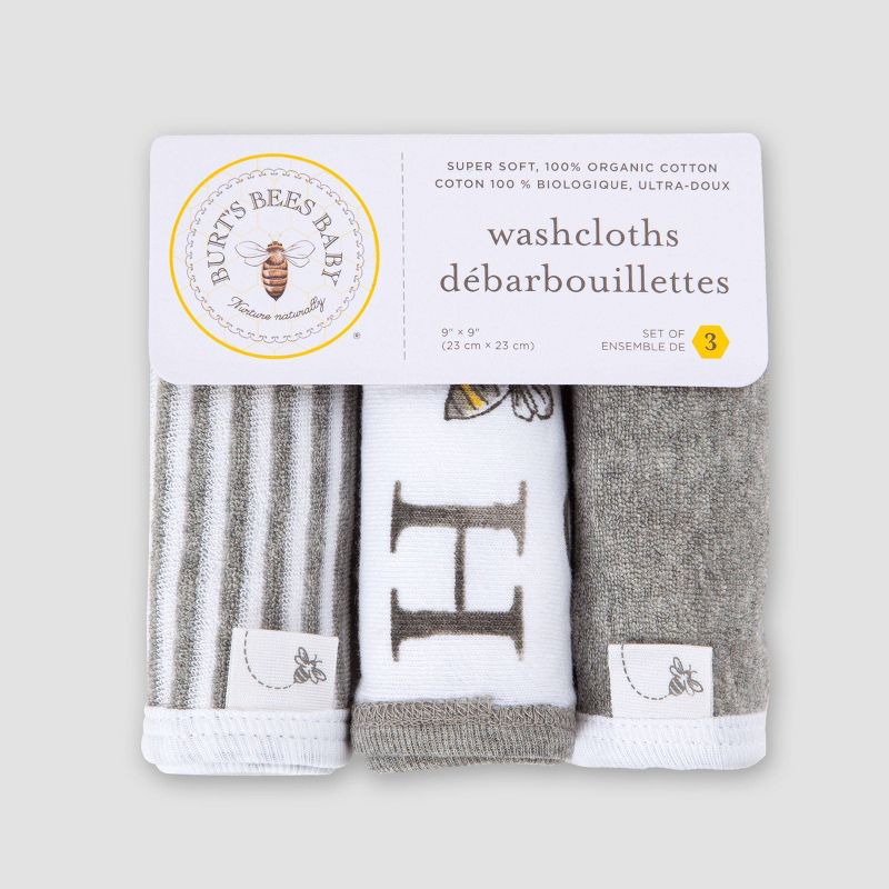 Burt's Bees Baby® Set of 3 A-Bee-C Washcloths - Gray