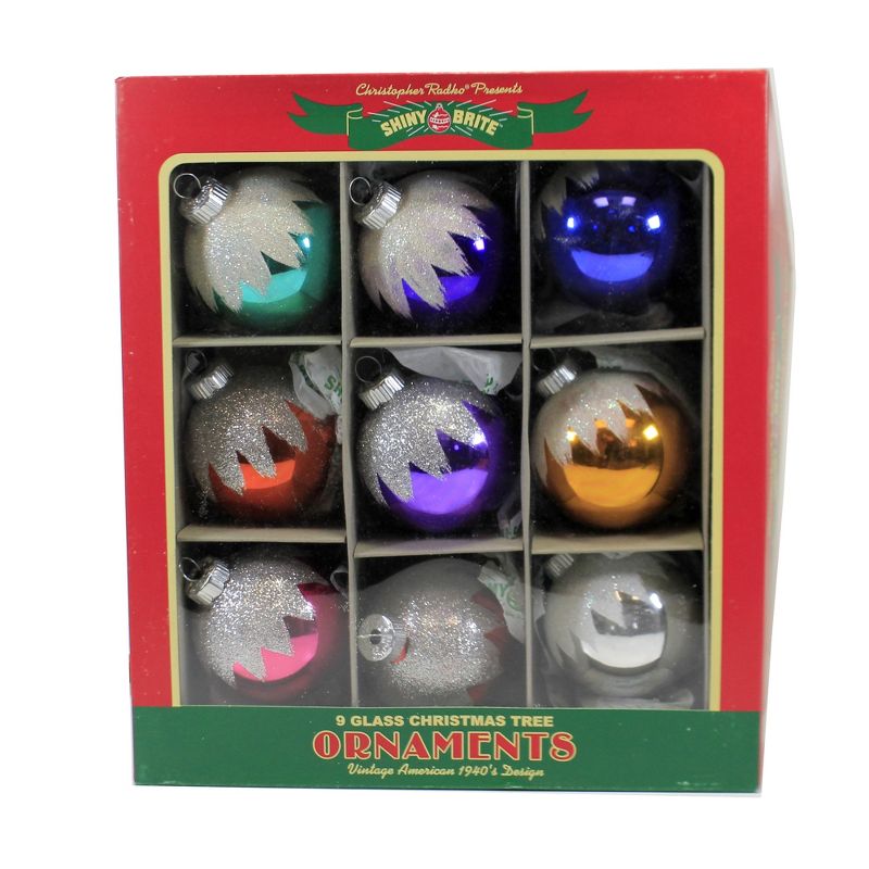 Shiny Brite 2.5" Christmas Confetti Snowcaps Ornaments Rounds Retro  -  Ornament Sets