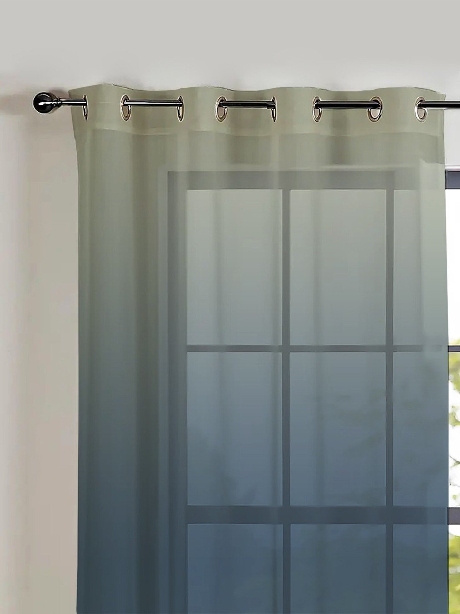 SPACES DRAPE STORY Boho Blue Polyester 7 ft Sheer Door Curtains - Set of 2