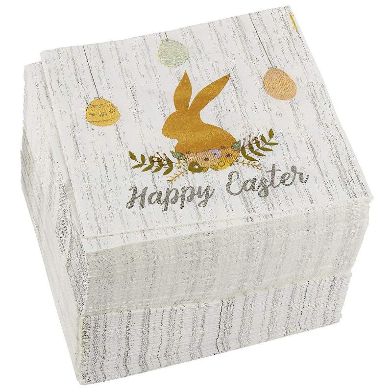 Blue Panda 150-Pack Disposable Paper Napkins with Bunny for Easter Party Supplies 6.5 x 6.5 Inches