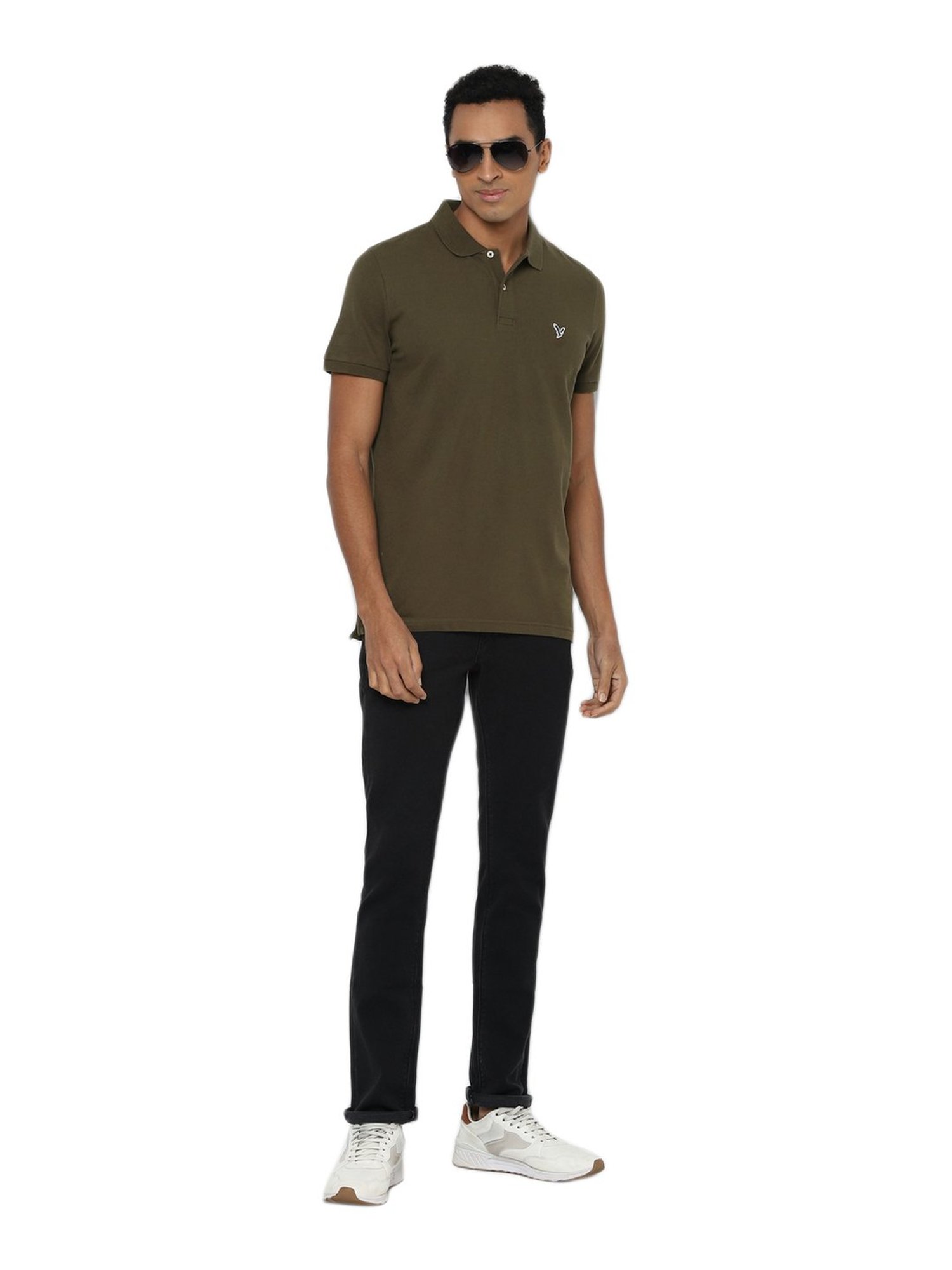 American Eagle Outfitters Olive Green Cotton Slim Fit Polo T-Shirt