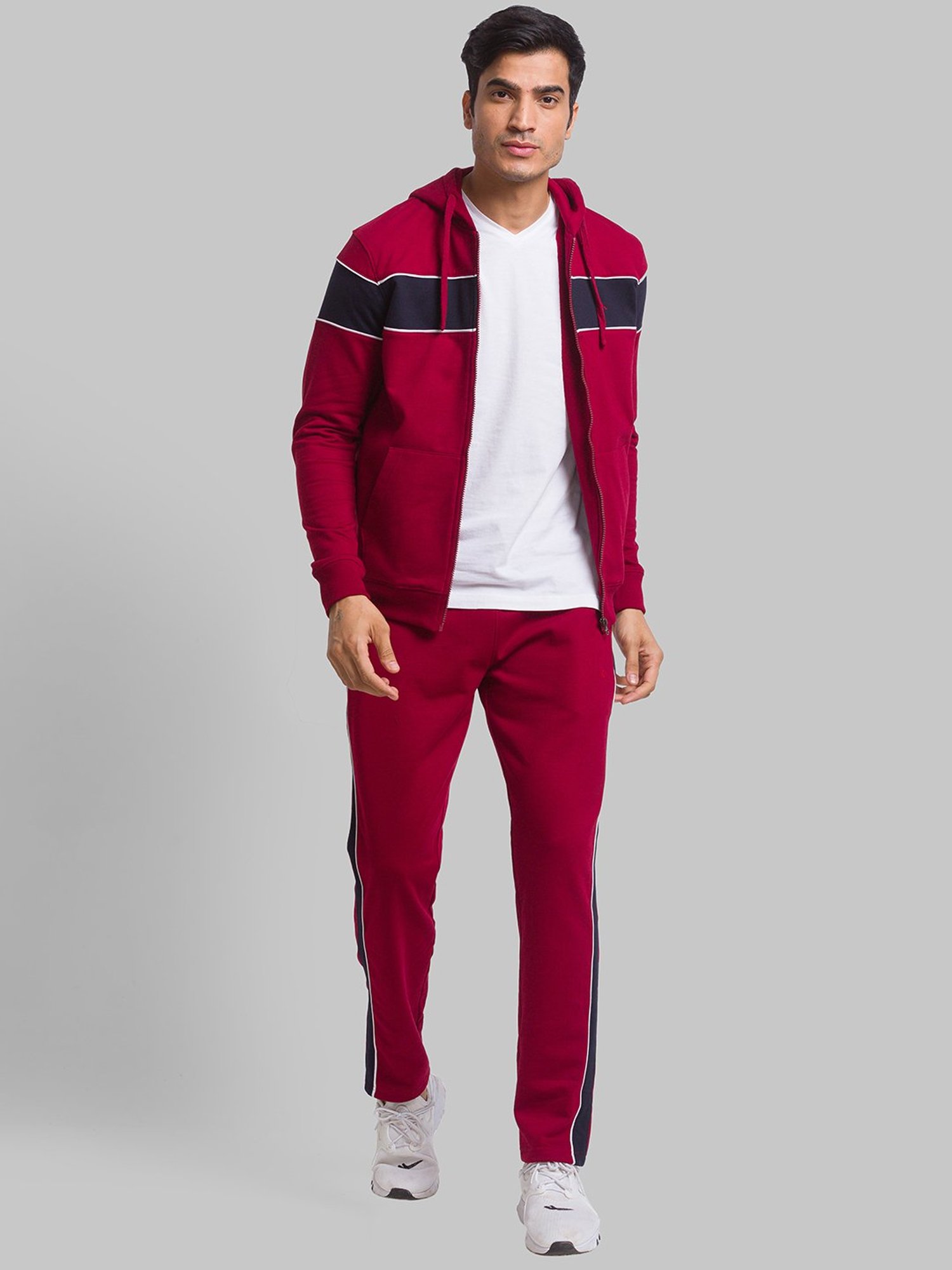 Parx Maroon & Blue Regular Fit Colour Block Tracksuit