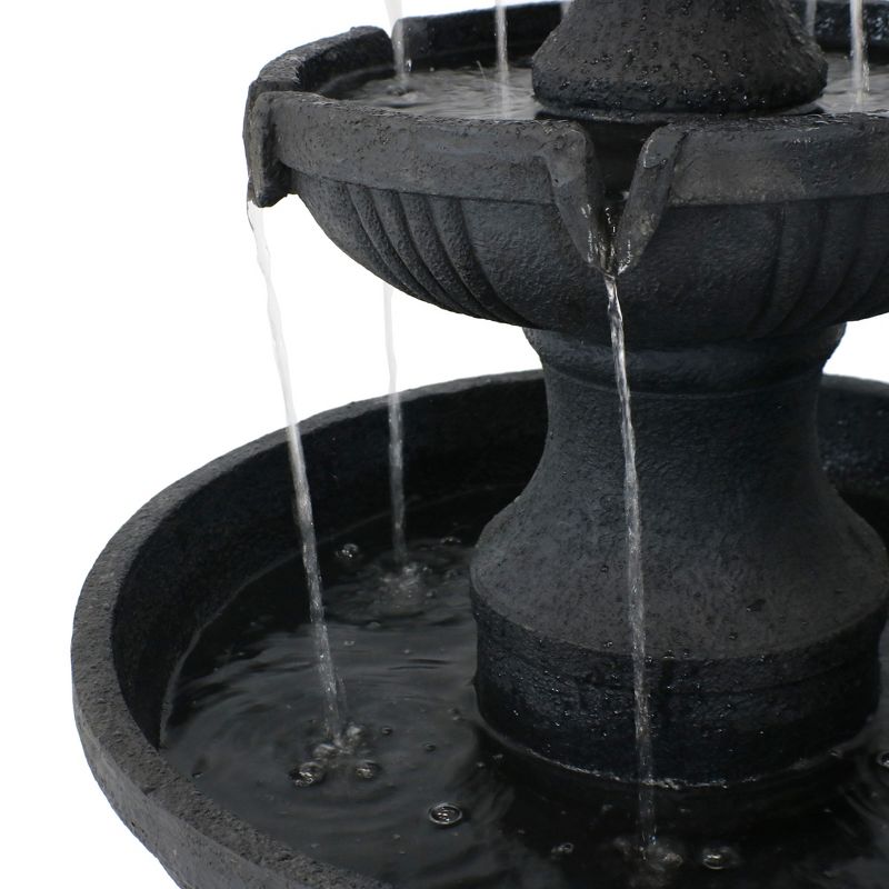 Sunnydaze 43"H Electric Fiberglass and Resin 3-Tier Flower Blossom Outdoor Water Fountain, Black Finish